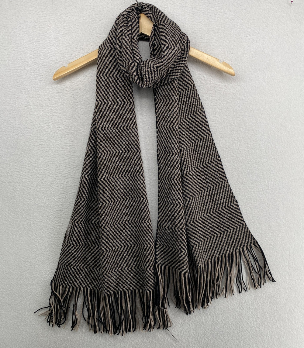 MISSONI Scarf Wool Blend Sweater Knit Chevron Wrap Fringe Black 13" x 80"